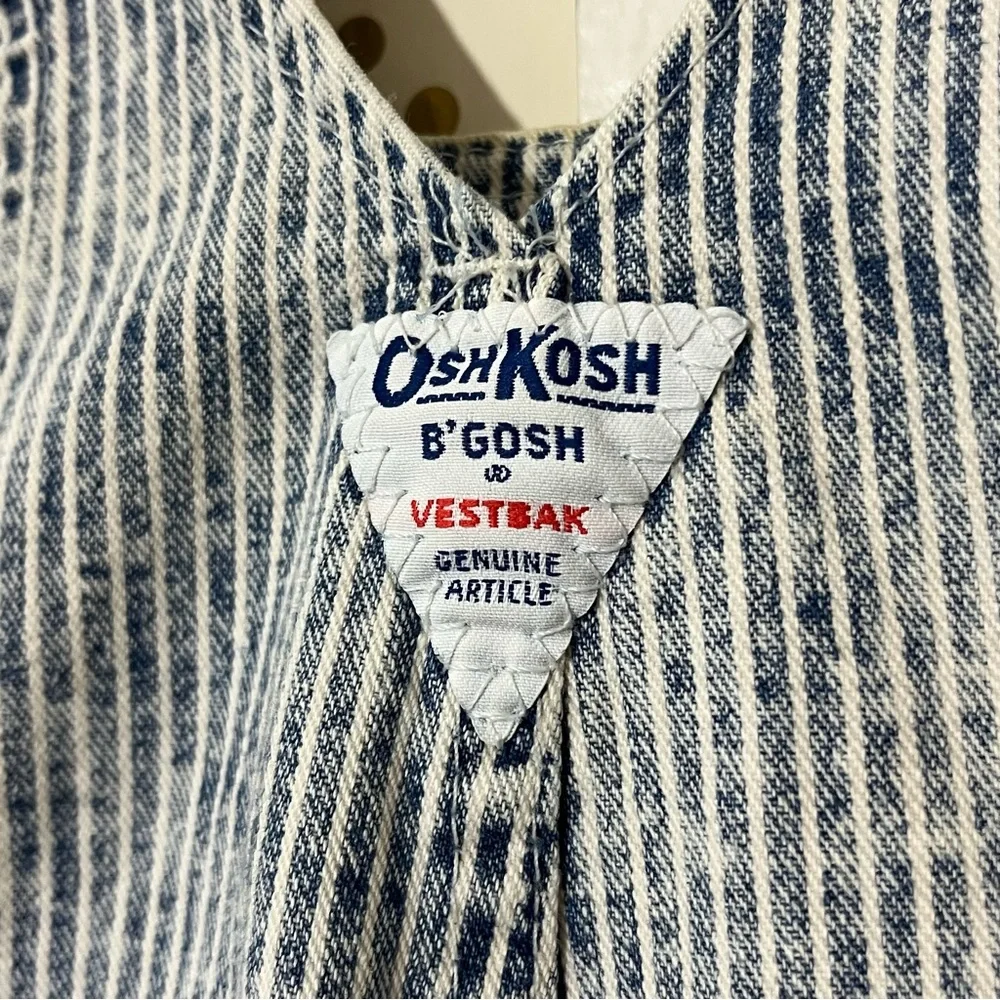 Vintage OshKosh B'gosh Kids Blue Hickory Stripe Overalls *WITH STAIN*